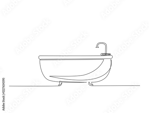 Continuous one line drawing of bathtub design. Simple bath in single line draw illustration. Editable stroke.