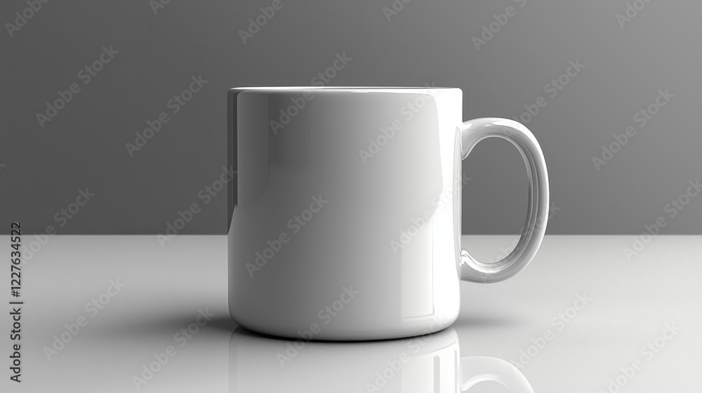 Obraz premium A simple white mug placed on a reflective surface.