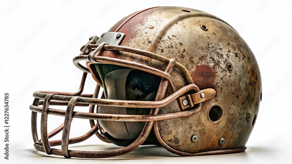 Fototapeta premium American Football Helmet PNG, Isolated, Vintage Style, Gridiron Gear, Sports Equipment Background