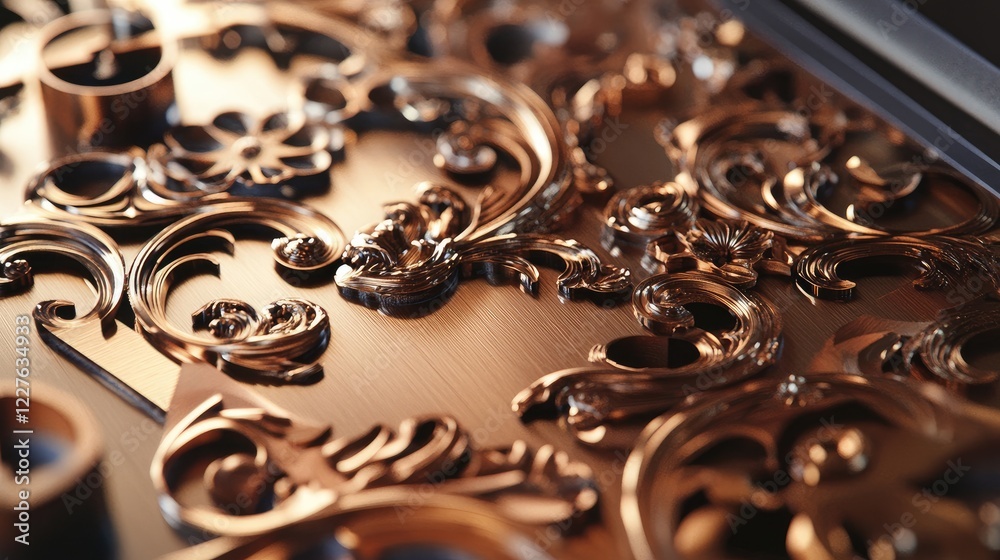 Intricate Copper Design Created by Advanced Laser Cutting Technology and Precision Tools Intricate Copper Design Created by Advanced Laser Cutting Technology and Precision Tools