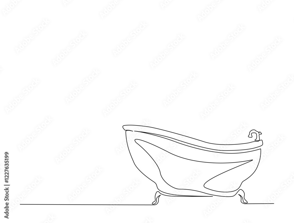 Obraz premium Continuous one line drawing of bathtub design. Simple bath in single line draw illustration. Editable stroke.