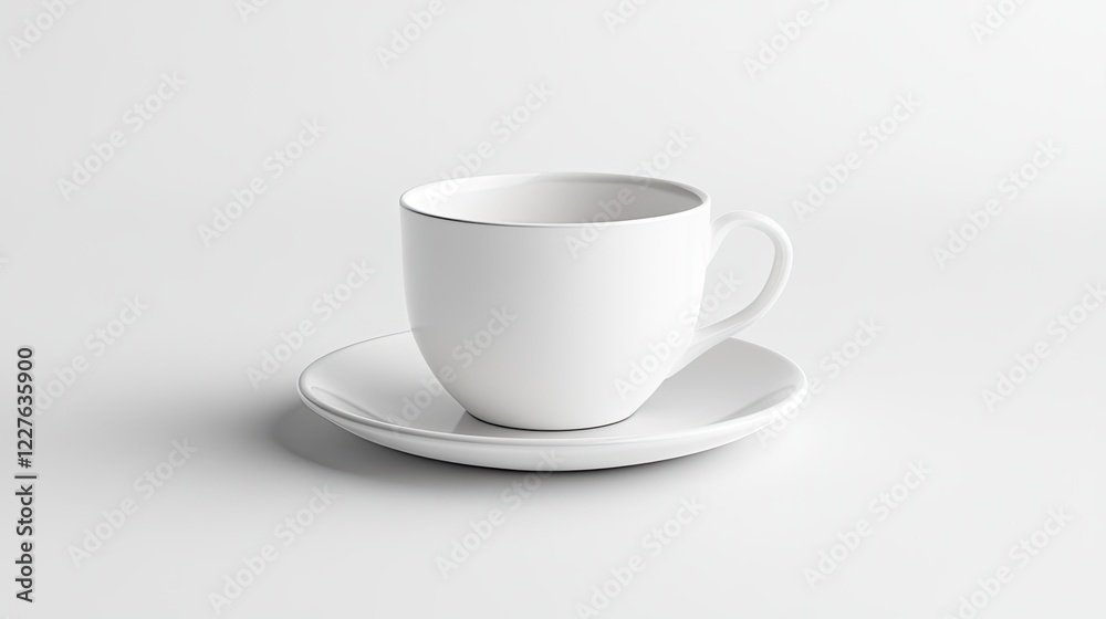 Minimalist White Coffee Cup and Saucer on Light Background for Beverage and Dining Decoration Minimalist White Coffee Cup and Saucer on Light Background for Beverage and Dining Decoration