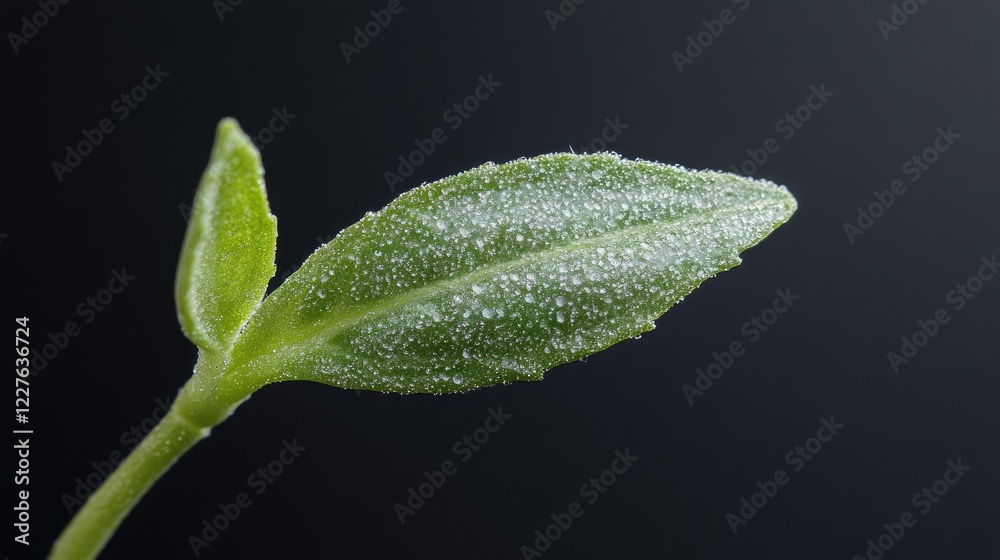 Macro Close-up of Fresh Green Tea Bud with Dew on Dark Background Macro Close-up of Fresh Green Tea Bud with Dew on Dark Background