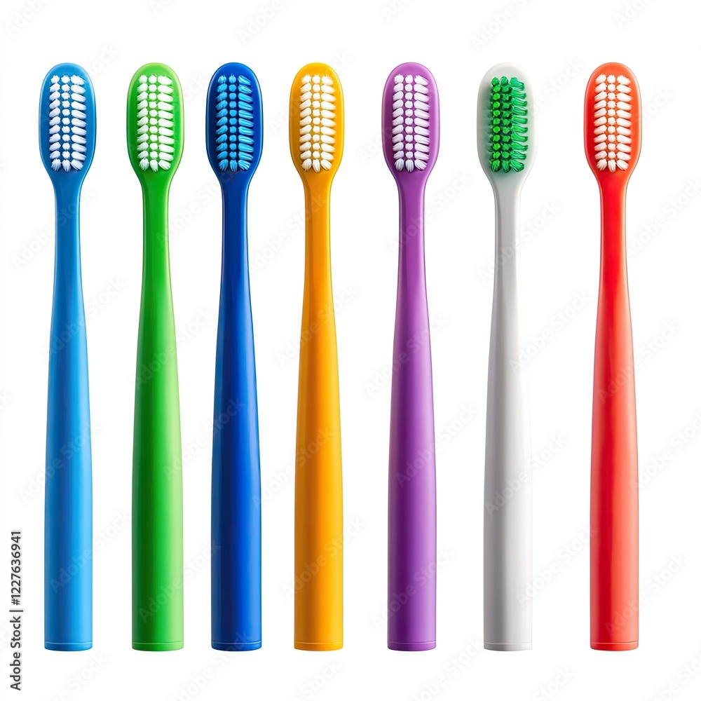 Colorful Toothbrushes Aligned in a Row, Vibrant and Clean Oral Care Essentials for Daily Use Colorful Toothbrushes Aligned in a Row, Vibrant and Clean Oral Care Essentials for Daily Use