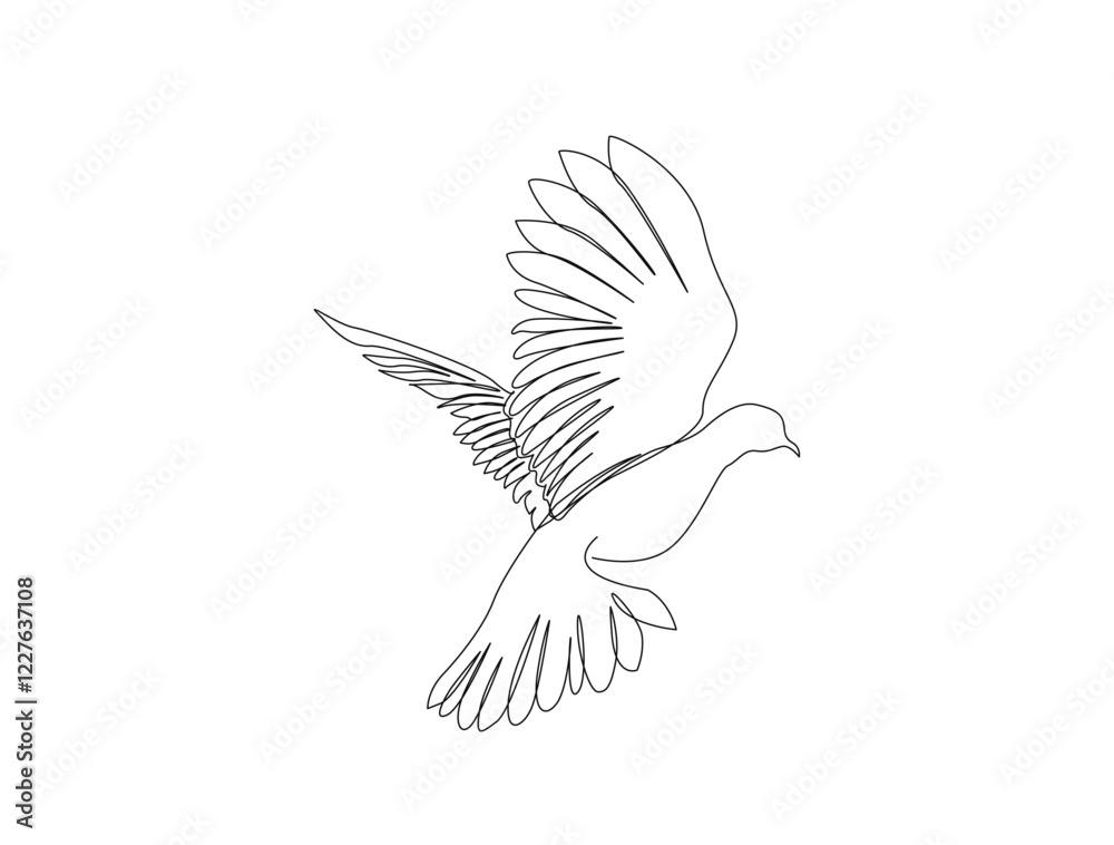 Fototapeta premium Continuous one line drawing of dove bird the symbol of love and piece. Pigeon in single line draw illustration. Editable stroke.