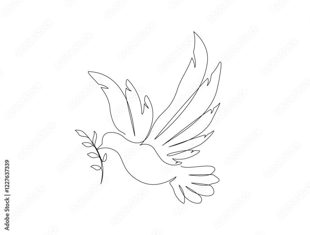 Obraz premium Continuous one line drawing of dove bird the symbol of love and piece. Pigeon in single line draw illustration. Editable stroke.