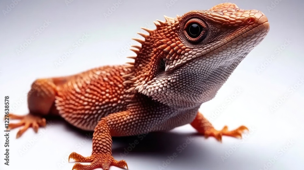 Obraz premium Detailed Close-Up of a Vibrant Bearded Dragon with Fine Texture and Unique Coloration on a White Background