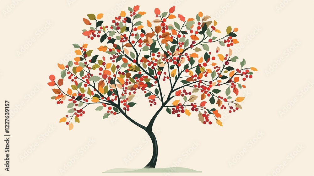 Autumn Berries Adorn Green Tree in Nature Autumn Berries Adorn Green Tree in Nature
