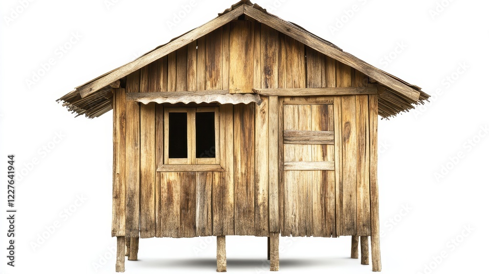 Rustic Wooden House on White Background