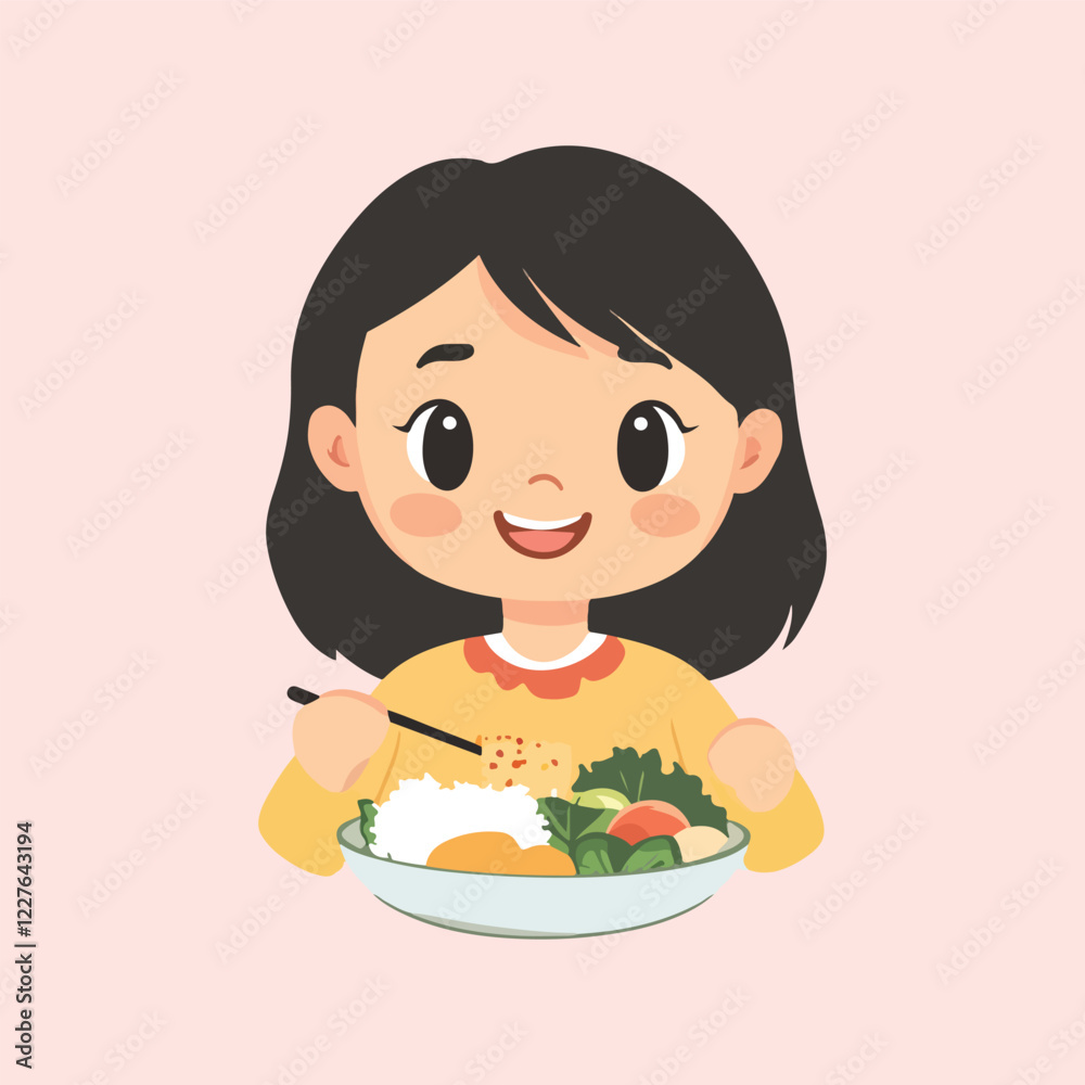 cute little girl eating vector illustration cute little girl eating vector illustration