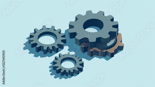 Isometric Gears Cogwheel Flat Vector Illustration for Industrial Machine Engineering Concept