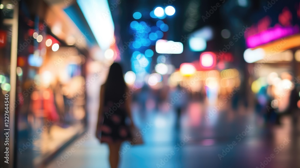 Walking through a vibrant modern city at night with blurred lights creating a dynamic shopping and lifestyle atmosphere. Walking through a vibrant modern city at night with blurred lights creating a dynamic shopping and lifestyle atmosphere.