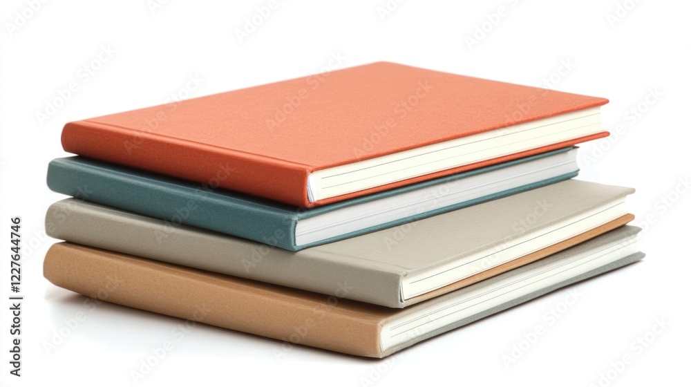 Stack of neatly arranged clean notebooks in various colors on a white background ideal for education or organization concepts. Stack of neatly arranged clean notebooks in various colors on a white background ideal for education or organization concepts.