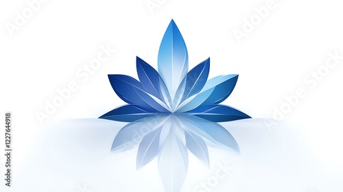 Elegant blue stylized flower with reflection on a white background, simple and clean