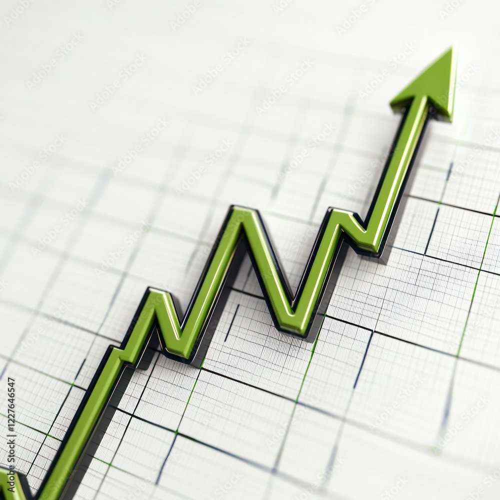 Green Financial Growth Graph Rising Trend with 3D Design Elements Green Financial Growth Graph Rising Trend with 3D Design Elements