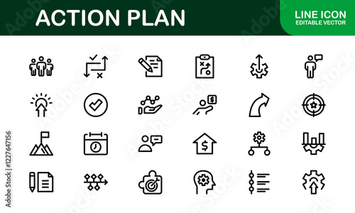 Action Plan Icon Set. Clean, Professional Graphics for Workflow, Business Strategy, and Productivity Tools