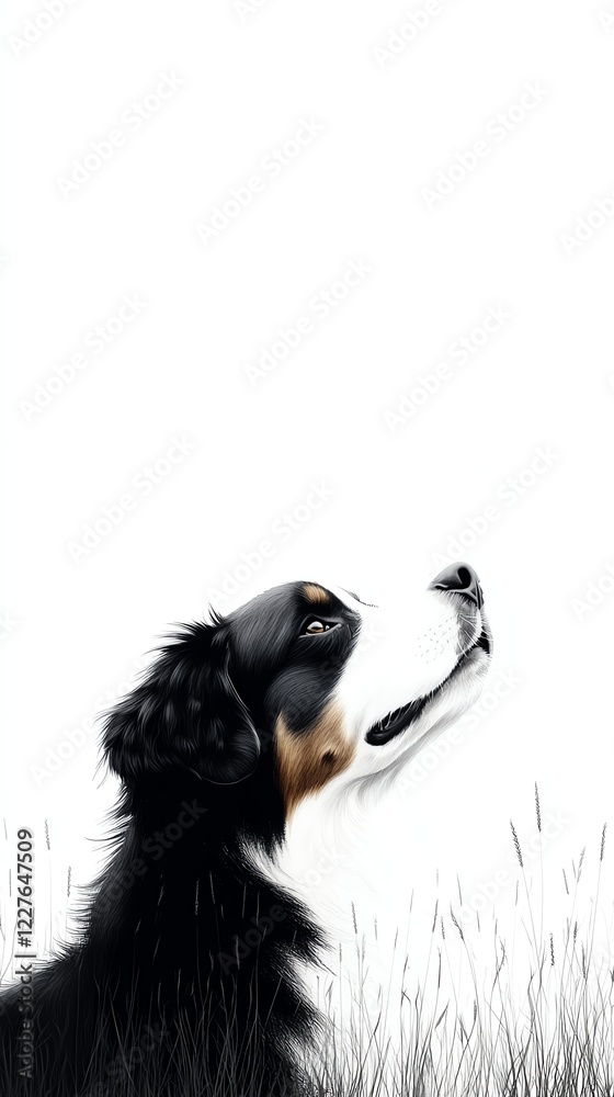 a Bernese Mountain Dog lying in the grass, peaceful countryside setting, soft brush strokes, isolated on white background a Bernese Mountain Dog lying in the grass, peaceful countryside setting, soft brush strokes, isolated on white background