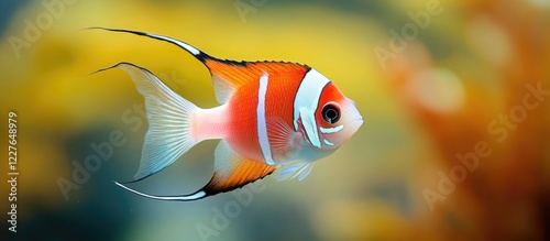 Moorish Idol Fish Zanclus cornutus swimming in a vibrant underwater habitat with ample copy space for creative text overlay photo