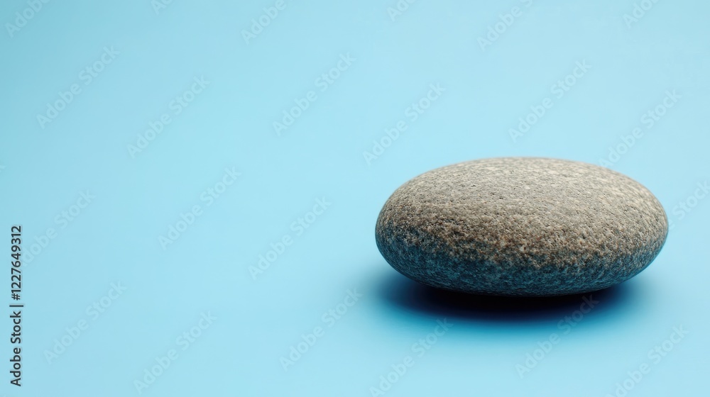 Natural acupressure massage stone resting on a blue background with ample copy space for wellness and relaxation promotional content Natural acupressure massage stone resting on a blue background with ample copy space for wellness and relaxation promotional content
