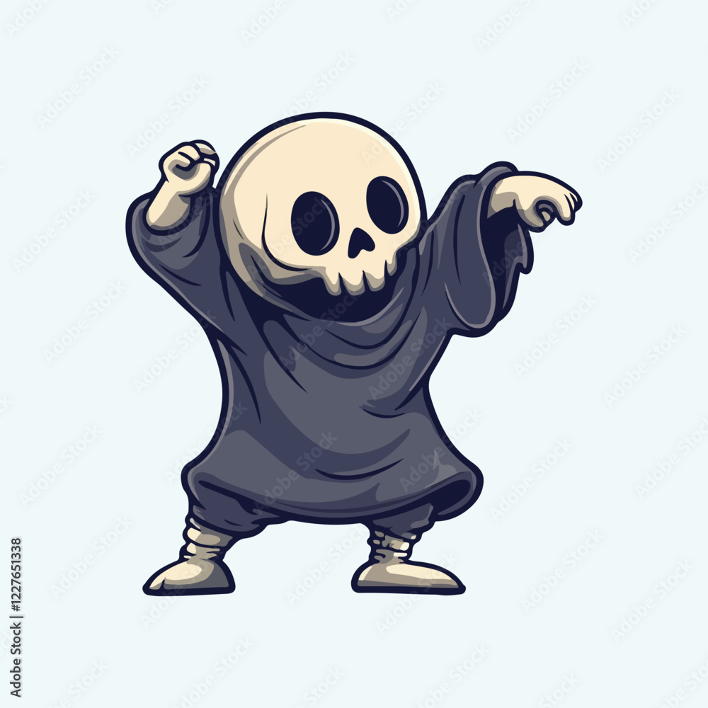 Fototapeta premium Cartoon dancing skeleton with reflection vector illustration 