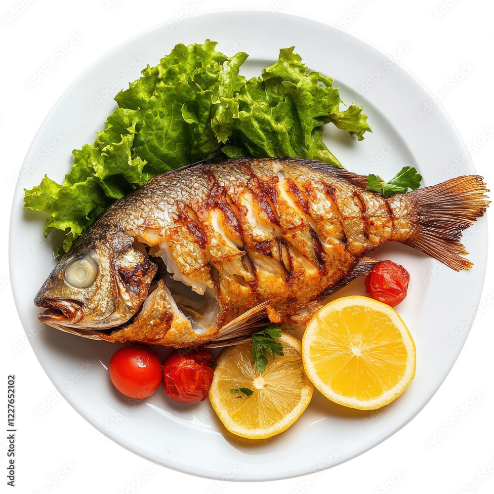 Delicious Fried Fish Dish on transparent background Delicious Fried Fish Dish on transparent background