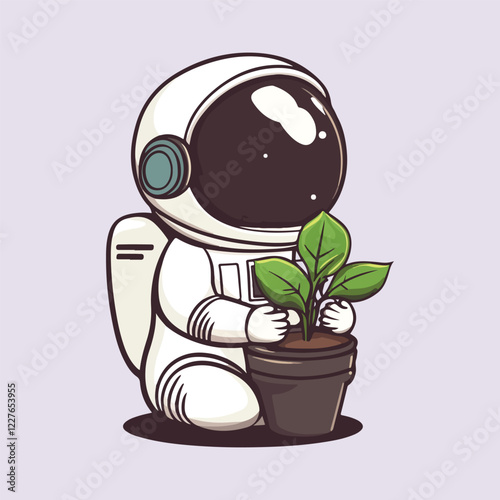 Cute Astronaut Holding Plant vector illustration 