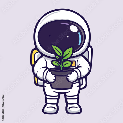 Cute Astronaut Holding Plant vector illustration 