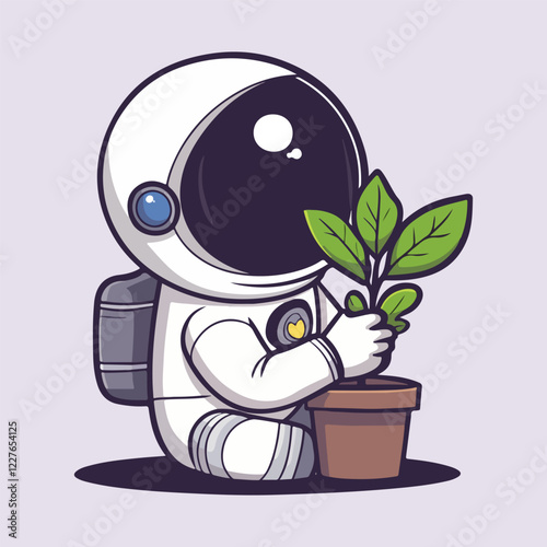 Cute Astronaut Holding Plant vector illustration 