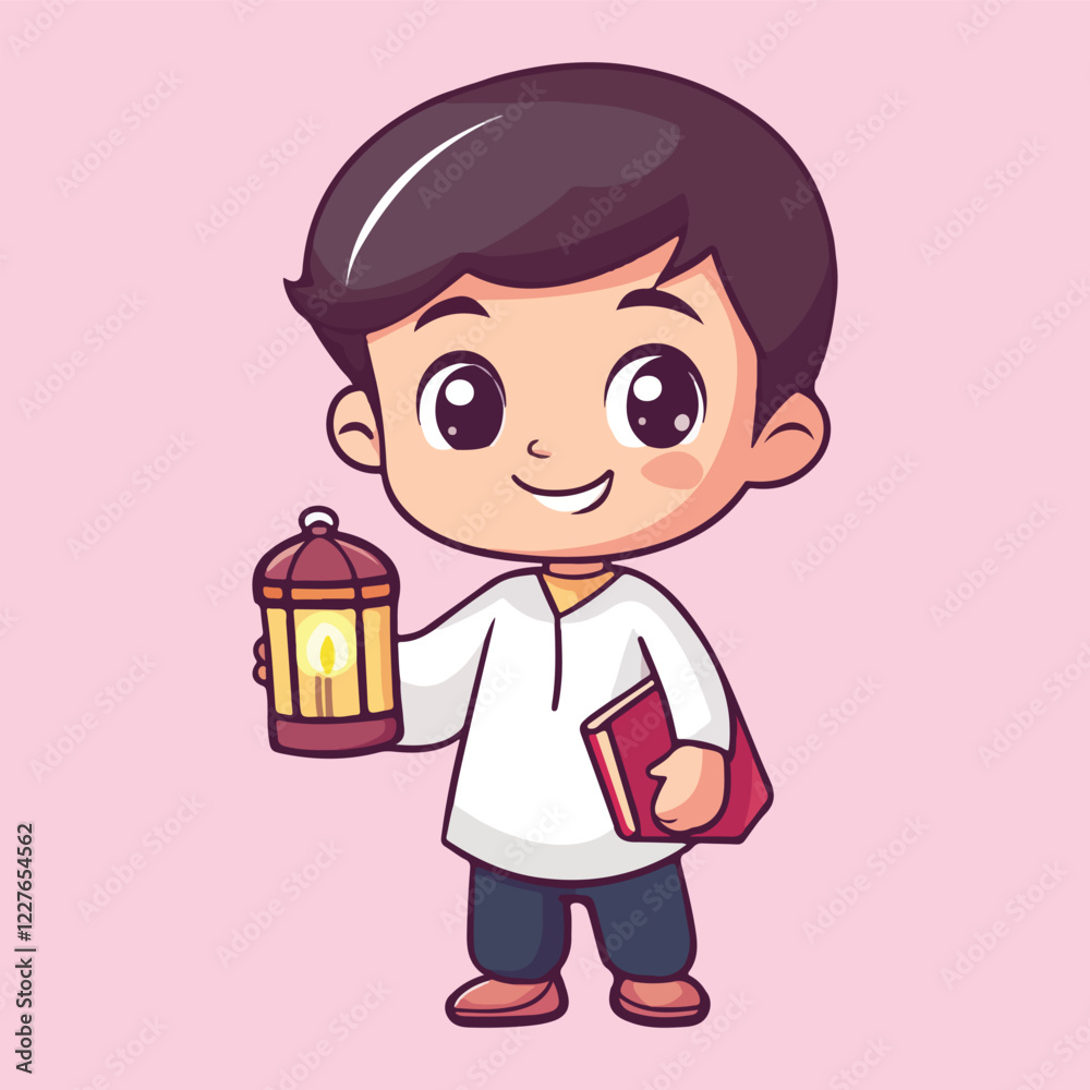 A cartoon character with a lantern vector illustration A cartoon character with a lantern vector illustration