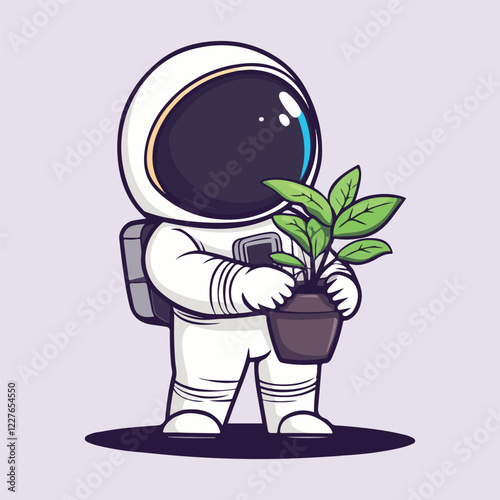 Cute Astronaut Holding Plant vector illustration 