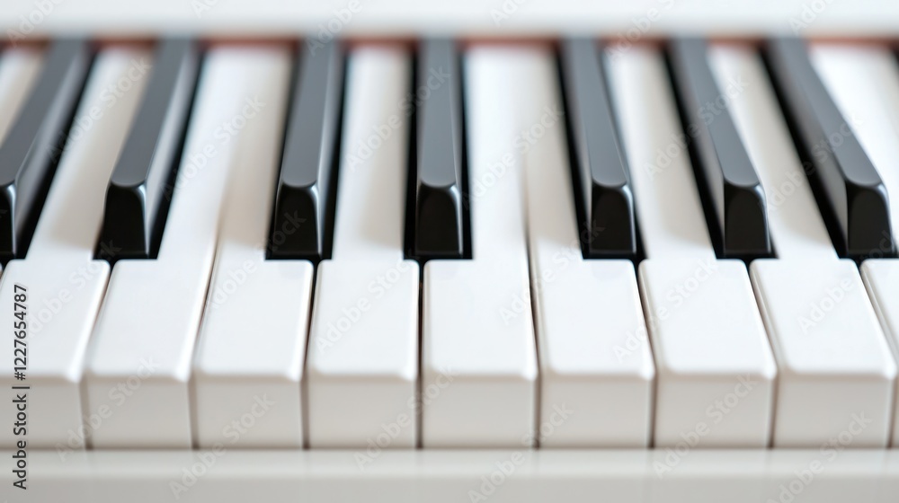 Piano keys close-up, music instrument, home studio, background blurred Piano keys close-up, music instrument, home studio, background blurred
