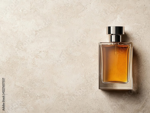 Mens cologne bottle with a bold, masculine design, set on a textured stone background photo