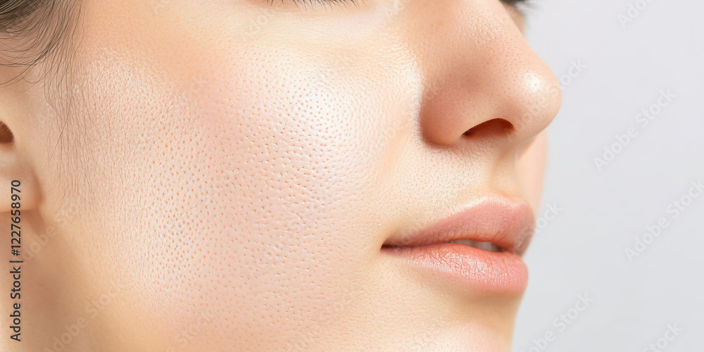 Obraz premium Close-up of Female Facial Skin Texture and Pores