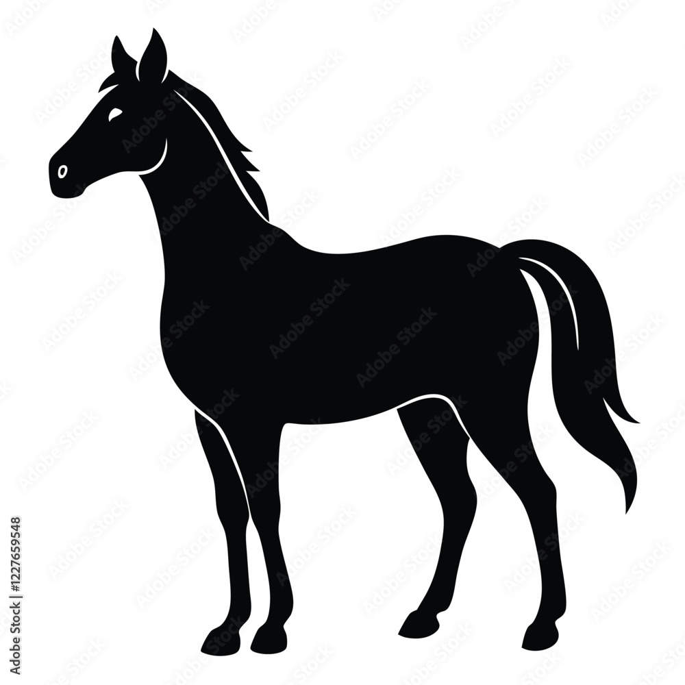 Obraz premium A simple standing horse silhouette with minimal details, vector art