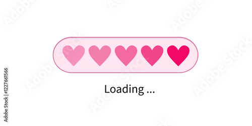Pink heart set. Love loading Progress status bar icon. Funny happy valentines day greeting card. Web design app download timer. Flat design. White background. Isolated. Vector illustration