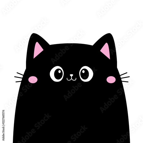 Black cat kitten kitty face head icon. Cute cartoon funny baby character. Pink cheeks, ears. Funny kawaii doodle animal. Pet collection. Childish style. Flat design. Isolated White background. Vector