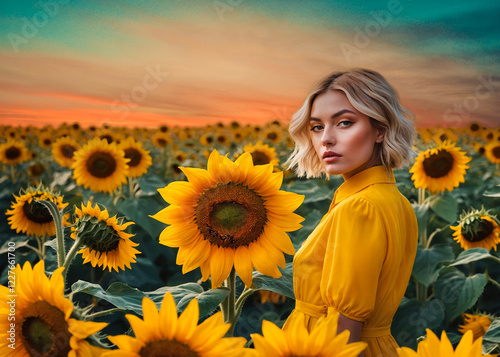 Frau im Sonnenblumenfeld