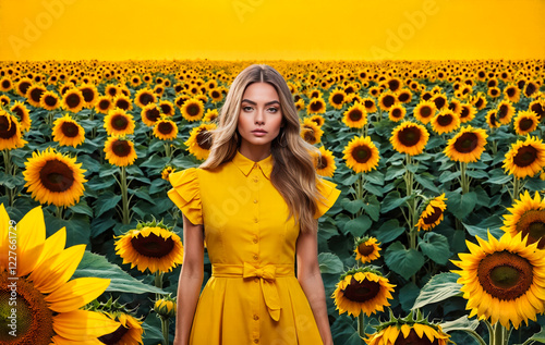 Frau im Sonnenblumenfeld