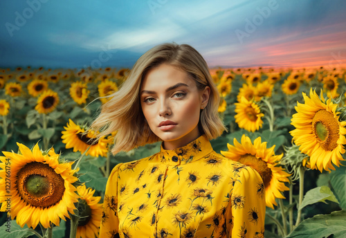 Frau im Sonnenblumenfeld