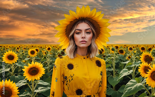 Frau im Sonnenblumenfeld