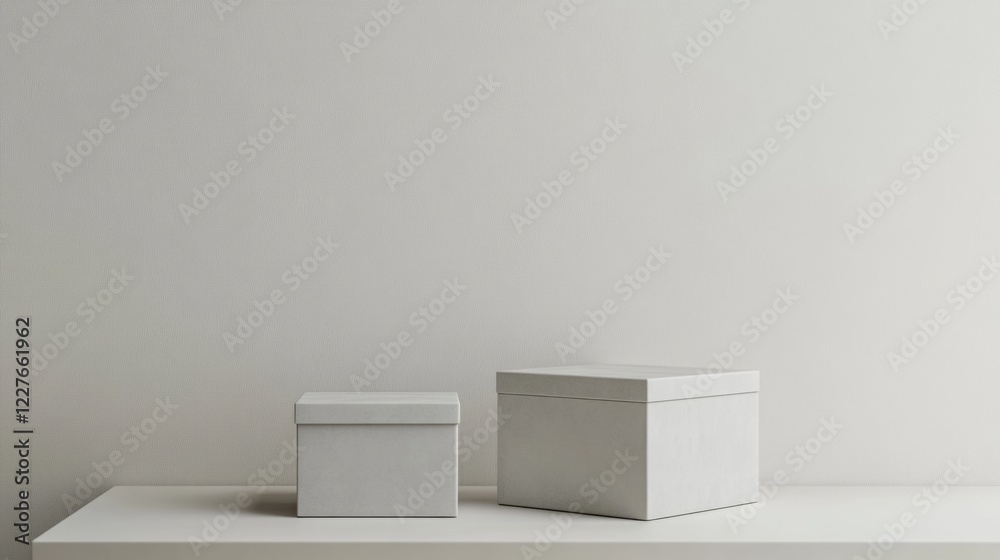 Minimalist mockup of empty gift boxes displaying clean design for special occasions on a neutral background Minimalist mockup of empty gift boxes displaying clean design for special occasions on a neutral background