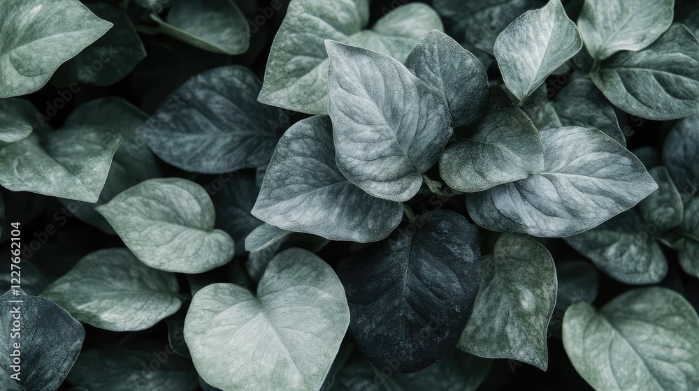 Obraz premium Close-up of lush green plant leaves showcasing earthy tones for a modern aesthetic in interior design and nature-inspired decor.