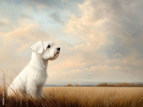 Sealyham Terrier in a classic British countryside scene, nostalgic and sophisticated photo