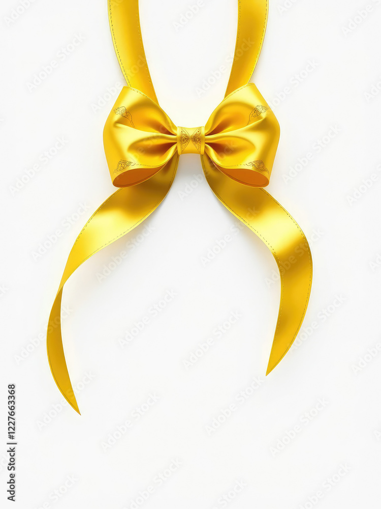 Glossy yellow ribbon and bow with gleaming gold accents, celebration, gift, wrapping