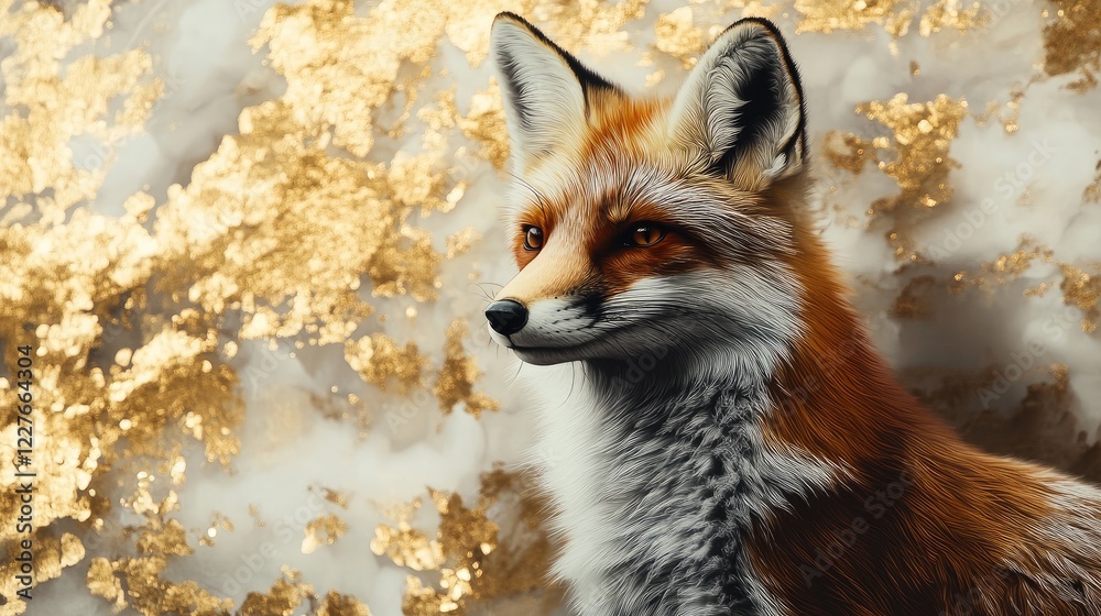 Obraz premium Elegant Portrait of a Fox Against a Luxurious Golden Textured Background