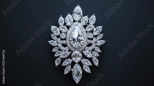 Elegant vintage brooch featuring a stunning arrangement of sparkling diamonds on a dark background showcasing luxury and sophistication.
