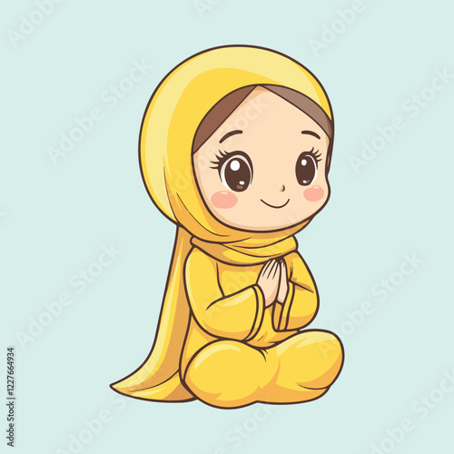 relligous muslim women praying cartoon vector illustration 