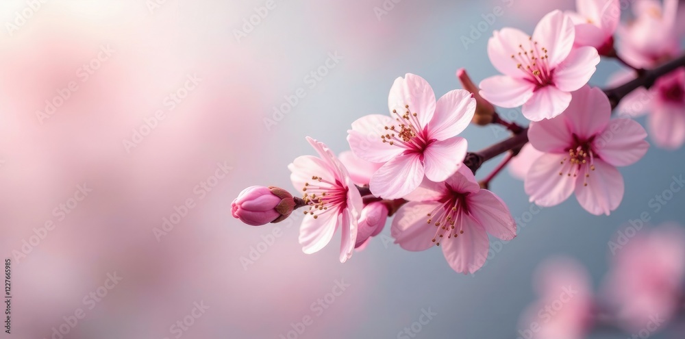 Obraz premium gentle sway of pale pink cherry blossom branch, delicate, soft