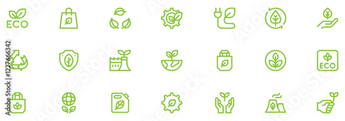 Ecology icon. Set of icons for environmental protection, earth, renewable energy, leaf, recycling, green energy, green icons. Solid vector icons. Vector Illustration. EPS 10