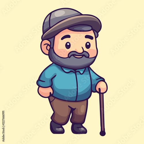 a grandfather old man using a walking stick for support vector illustration 